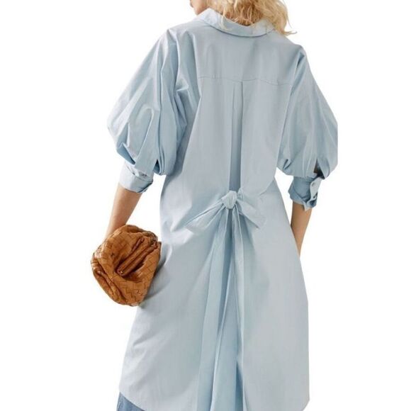 Oscar de la Renta Oversized High-low Stretch Cotton Shirt in Blue Topaz Size 10 - Picture 4 of 12